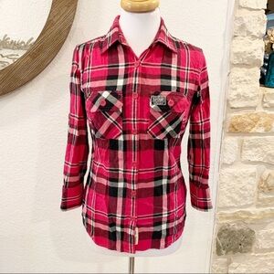 Superdry Co. Plaid Flannel Button Down Shirt Pink